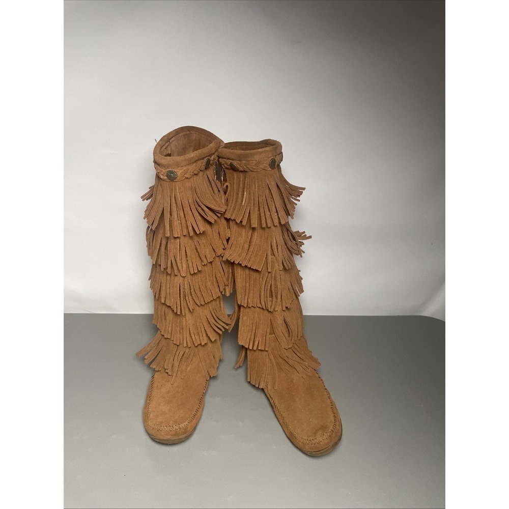Minnetonka Moccasins 1652 Women's 5 Layer Fringe Calf High Boots Size 6 - Picture 4 of 8